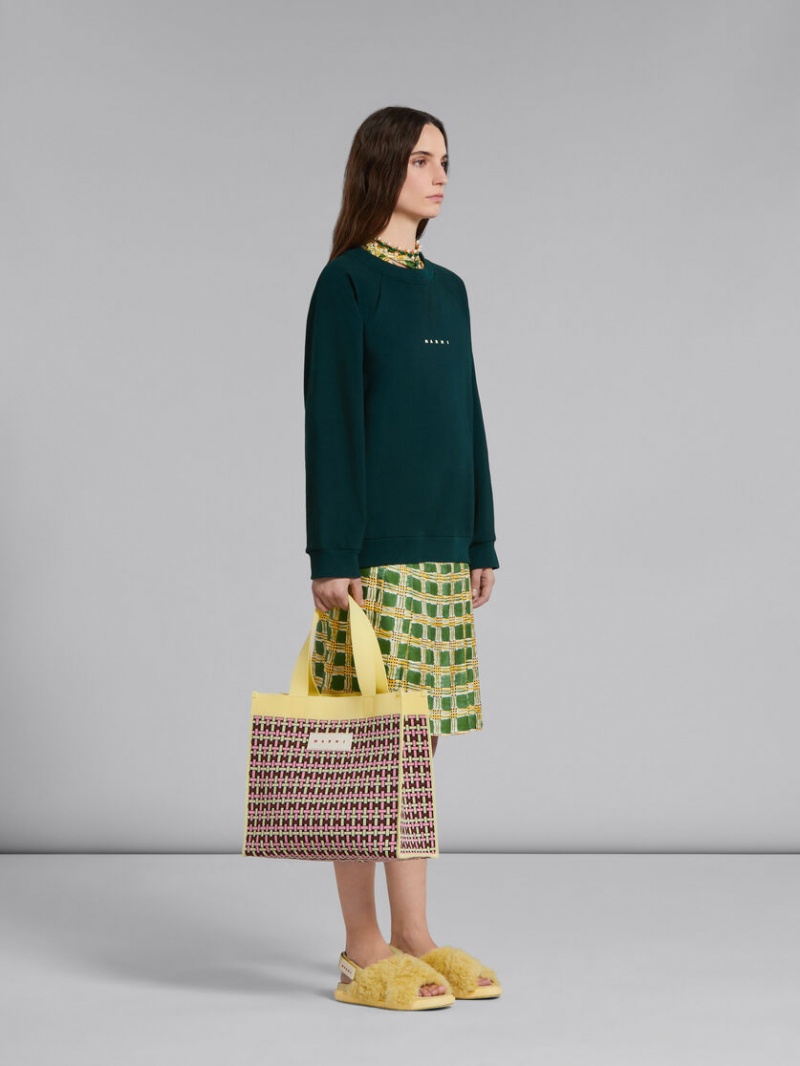 Marni Silk Twill Skirt With Check Fields Print Gröna | ASEDF26601