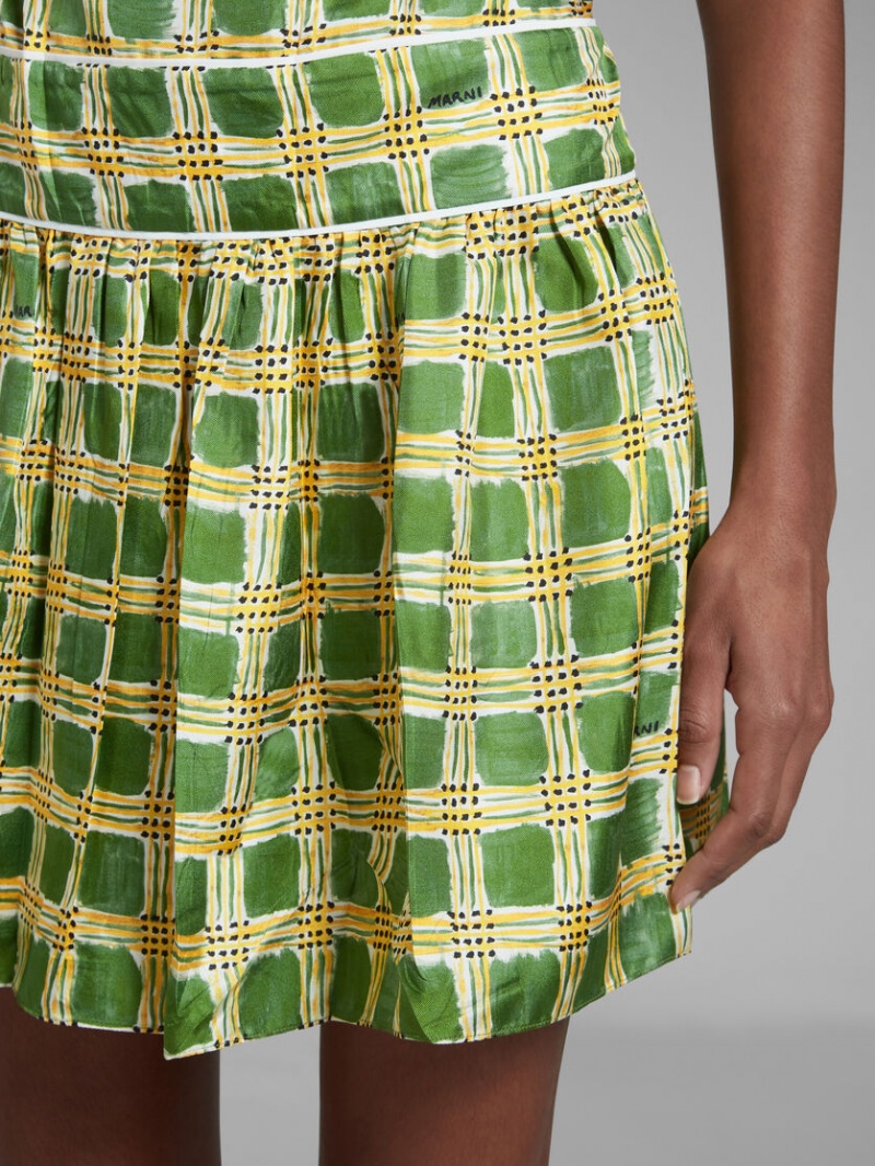 Marni Silk Twill With Check Fields Print Gröna | GSEEC27902