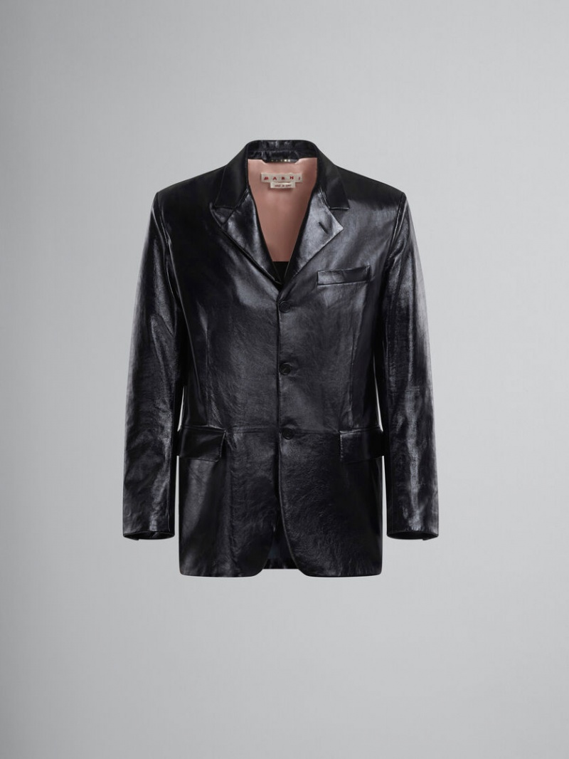 Marni Single-breasted Blazer Ultralight Naplak Läder Svarta | LSESX73797