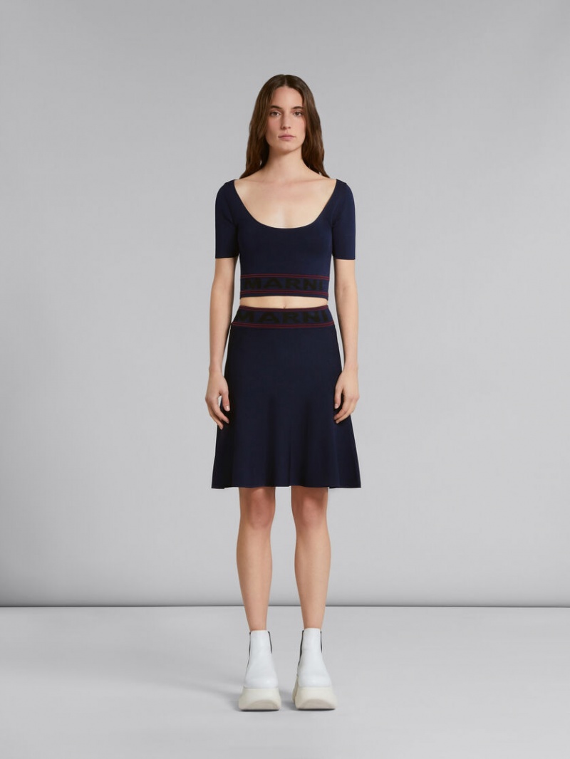 Marni Skirt With Logo Midja Blå | YSEGT98492