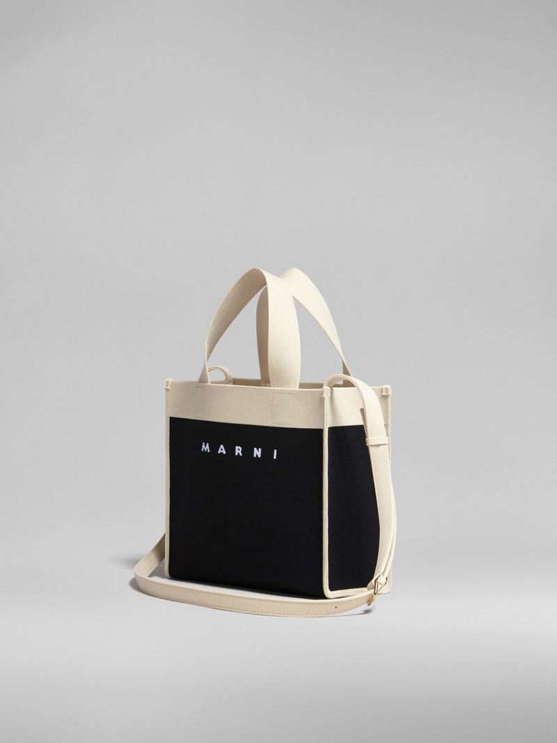 Marni Small Shopping Bag Jacquard Svarta Vita | SEXMI89254