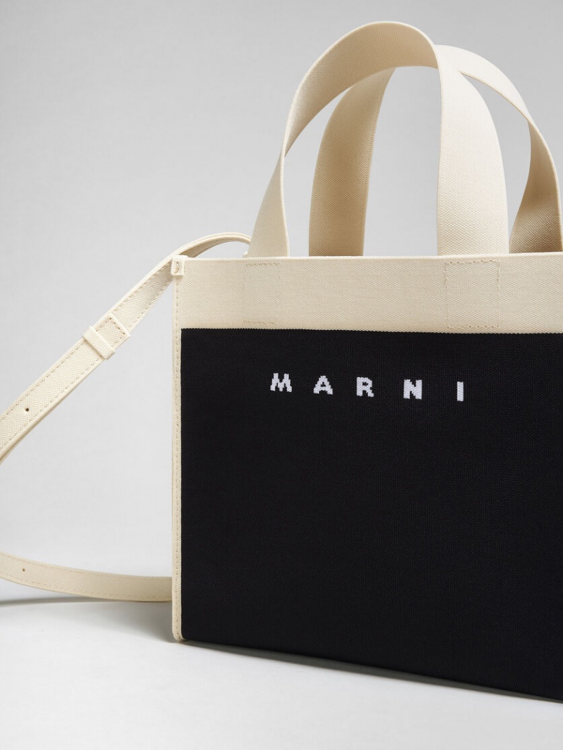 Marni Small Shopping Bag Jacquard Svarta Vita | SEXMI89254