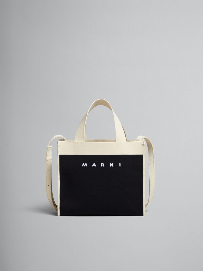 Marni Small Shopping Bag Jacquard Svarta Vita | SEXMI89254