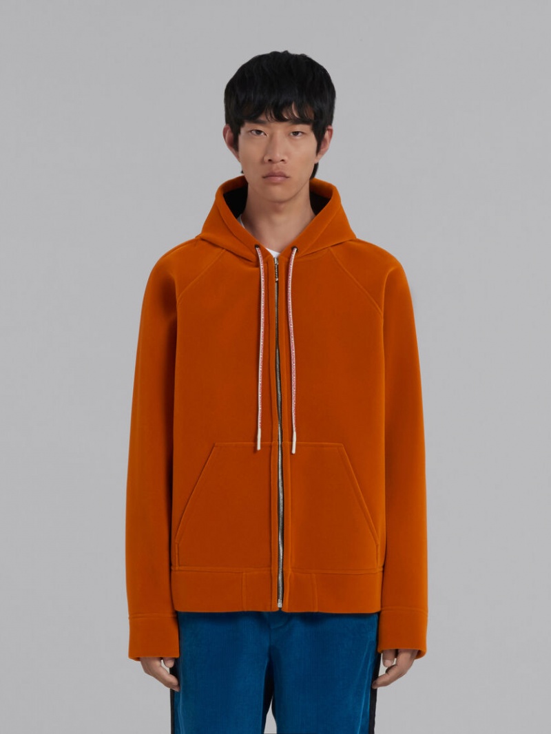 Marni Sponge Jersey Hoodie With Logo Drawstring Orange | GSEUC55429