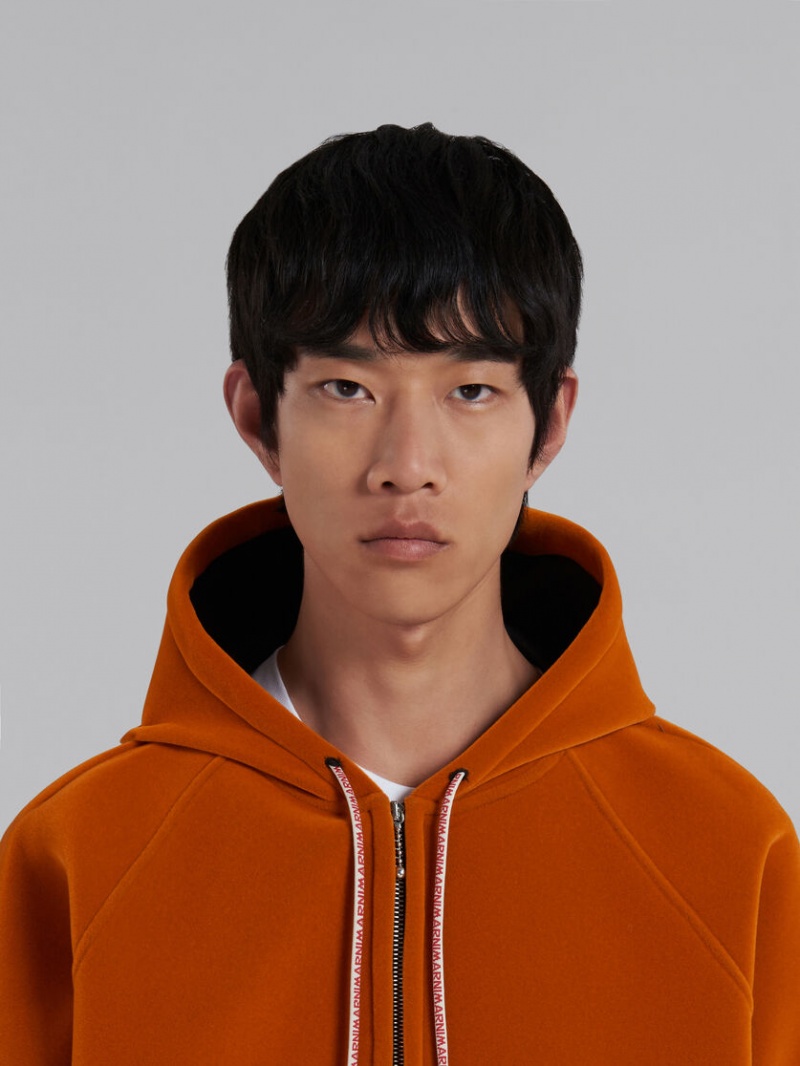 Marni Sponge Jersey Hoodie With Logo Drawstring Orange | GSEUC55429