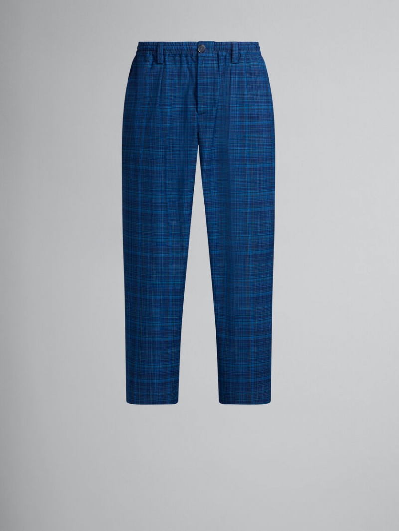 Marni Stretch Midja Trousers In Checked Light Ull Blå Ljus | XSEBH54086