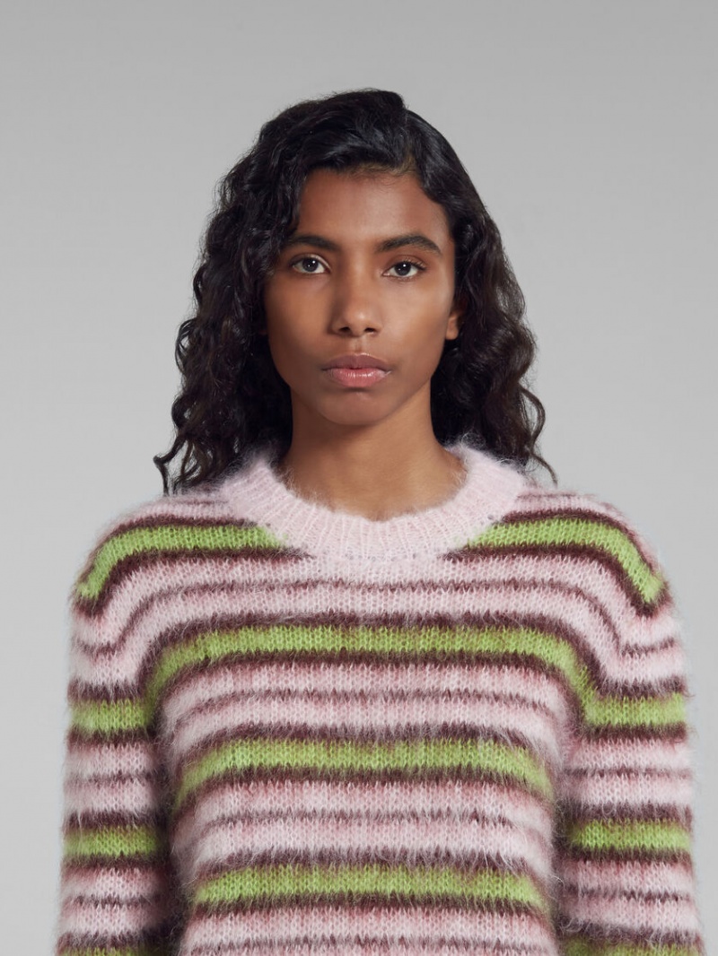 Marni Stripes Mohair And Ull Tröja Rosa Gröna | YSEVQ40913