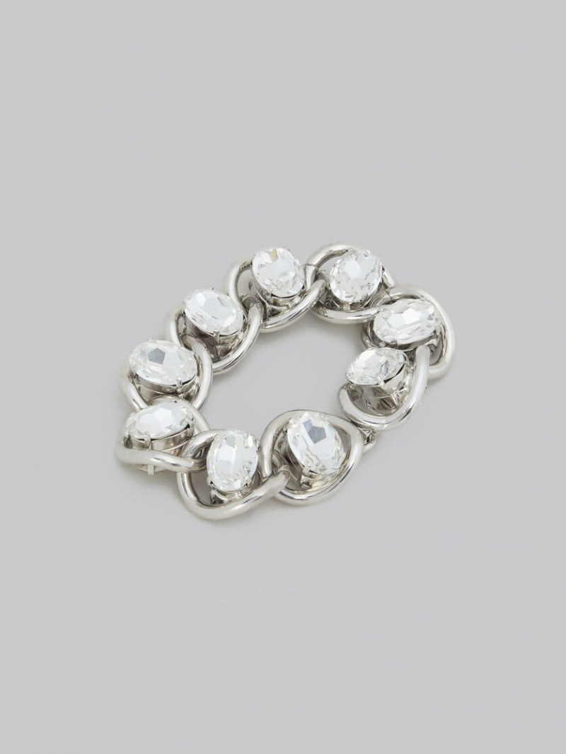 Marni Tjock Chain Bracelet With Rhinestones Silver | TSEWZ88754