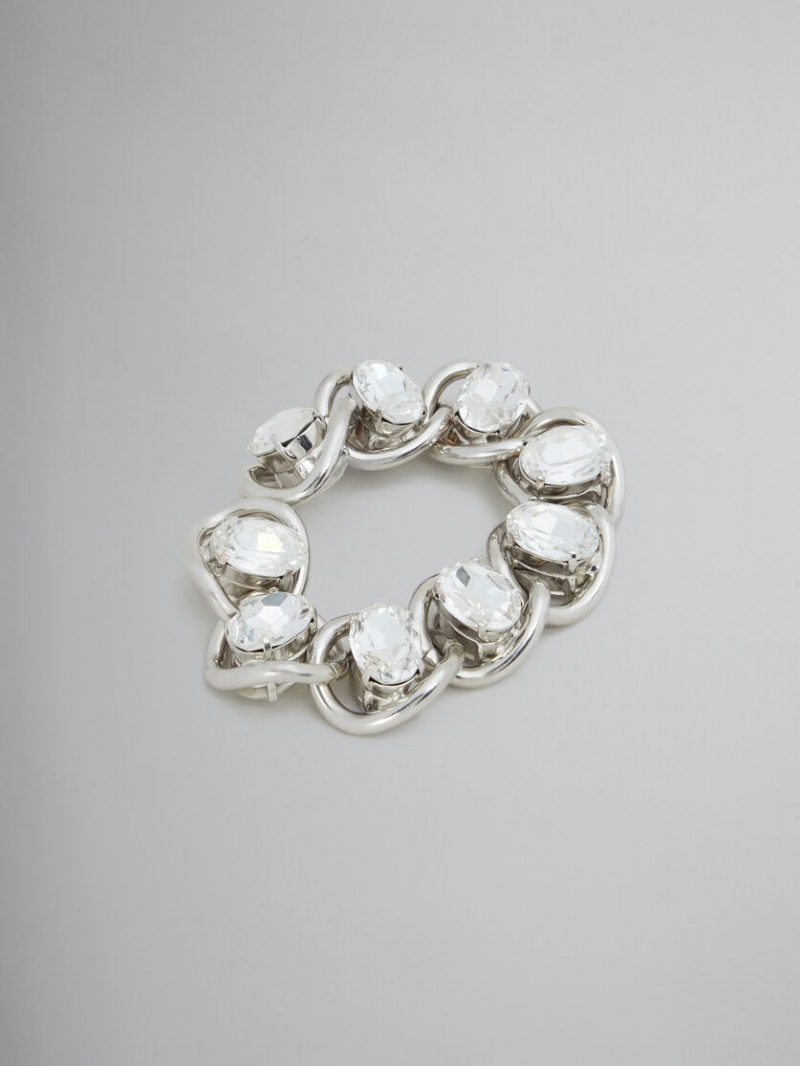 Marni Tjock Chain Bracelet With Rhinestones Silver | TSEWZ88754