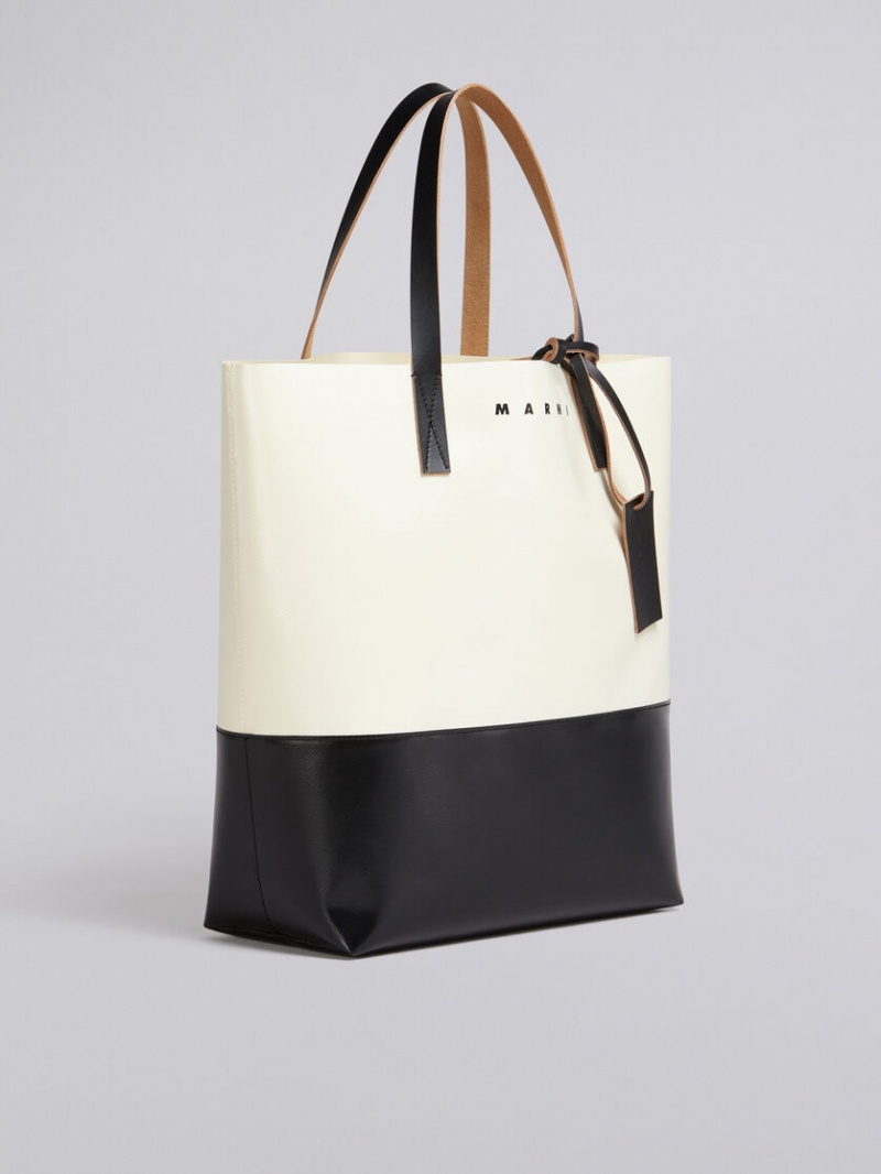 Marni Tribeca Shopping Bag Vita Svarta | SEJKU48861