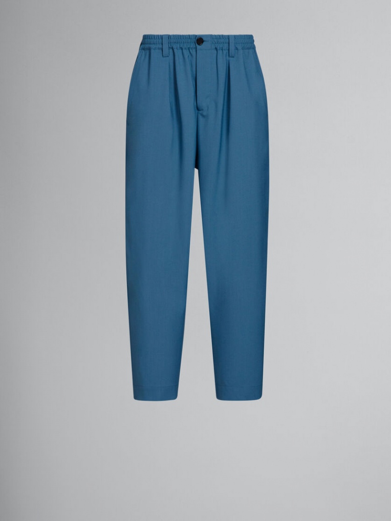 Marni Tropical Ull Drawstring Trousers With Pleats Blå | SEZDE39393