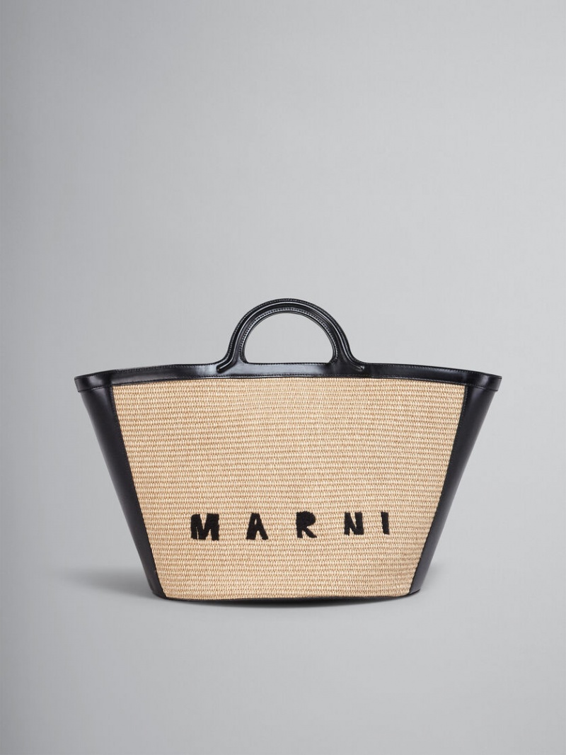 Marni Tropicalia Large Bag Läder And Raffia Svarta | SSEVO33701