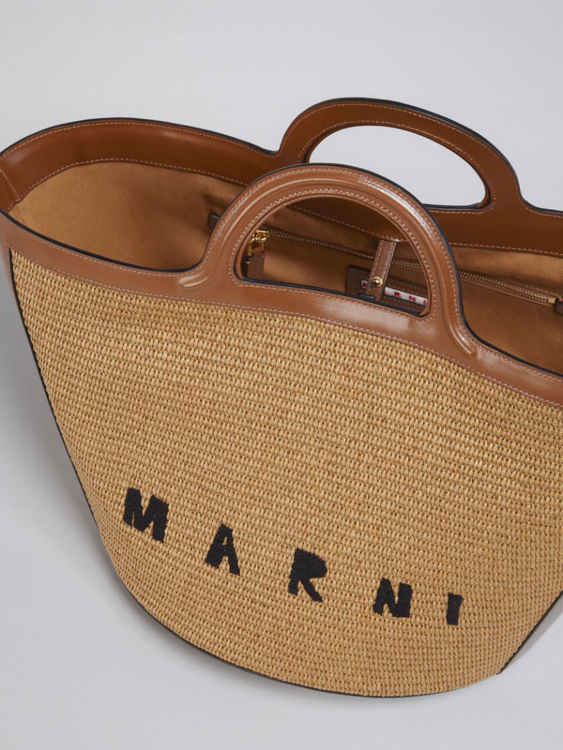 Marni Tropicalia Large Bag Läder And Raffia Bruna | SEJZR62082