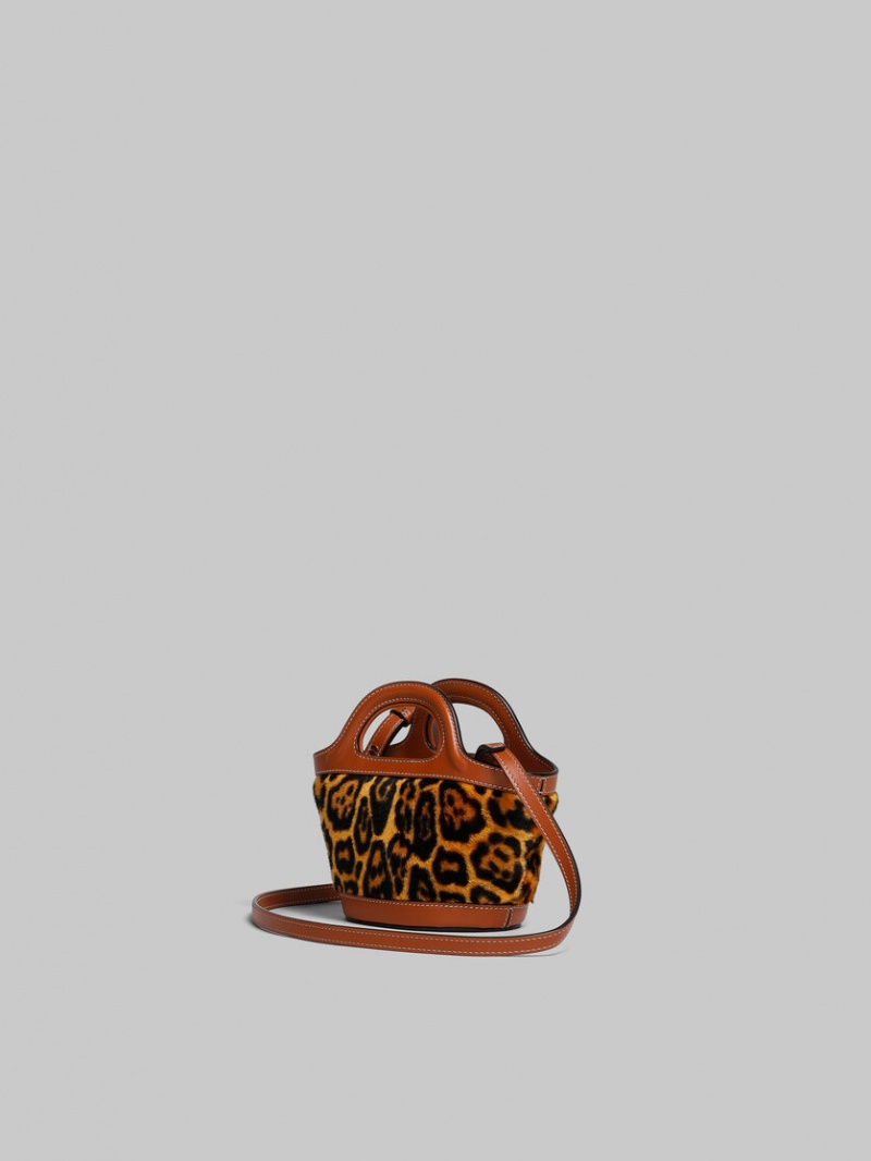 Marni Tropicalia Micro Bag Korta-hair Shearling Leopard | YSEVQ47131