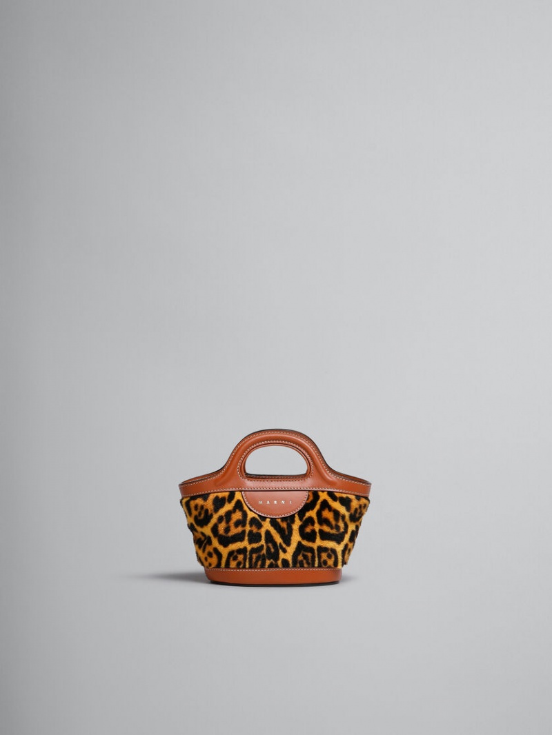 Marni Tropicalia Micro Bag Korta-hair Shearling Leopard | YSEVQ47131