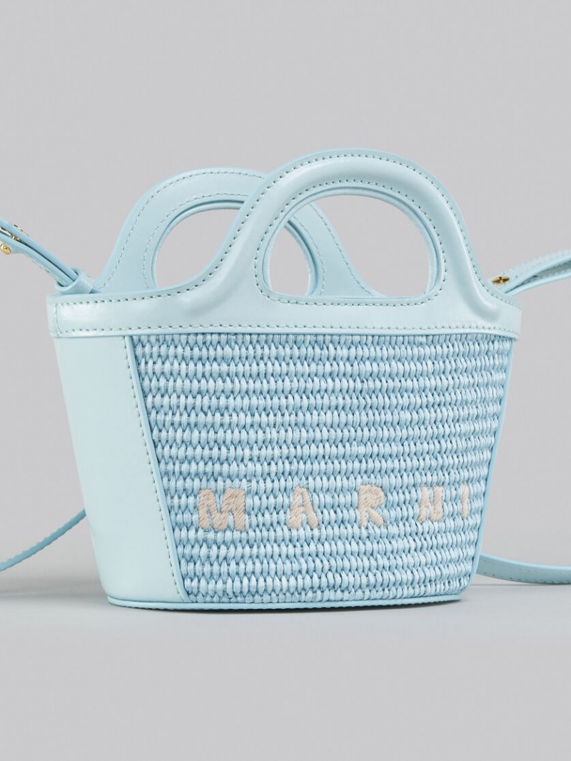 Marni Tropicalia Micro Bag Läder And Raffia Ljusblå | ESEHC33665