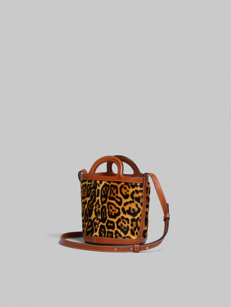 Marni Tropicalia Mini Bucket Bag Korta-hair Shearling Leopard | SEQAV63423