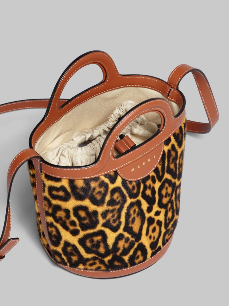 Marni Tropicalia Mini Bucket Bag Korta-hair Shearling Leopard | SEQAV63423