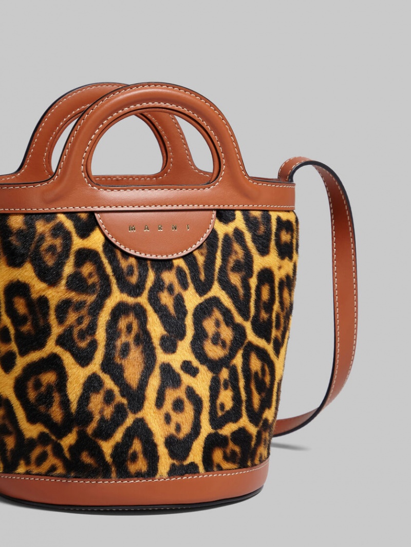 Marni Tropicalia Mini Bucket Bag Korta-hair Shearling Leopard | SEQAV63423