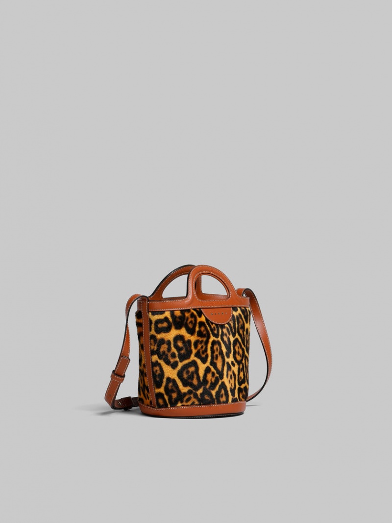 Marni Tropicalia Mini Bucket Bag Korta-hair Shearling Leopard | SEQAV63423