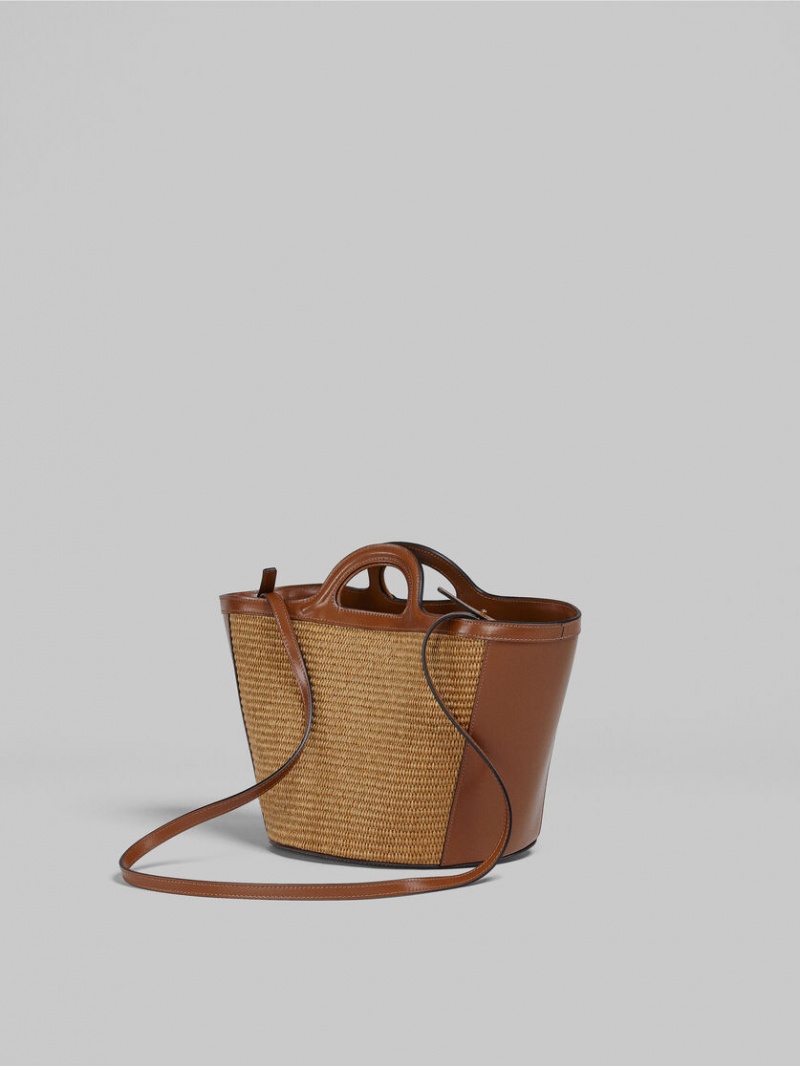 Marni Tropicalia Small Bag Läder And Raffia Bruna | YSEVQ62081