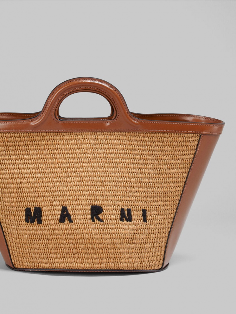 Marni Tropicalia Small Bag Läder And Raffia Bruna | XSEGW29826