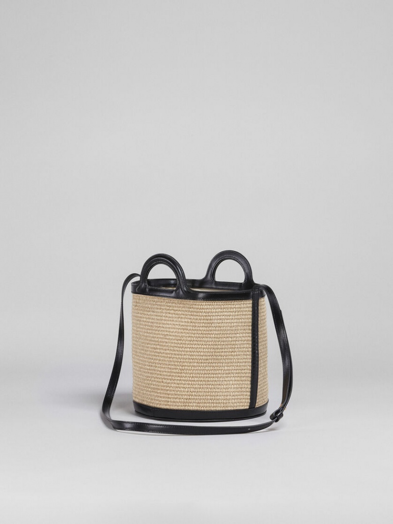 Marni Tropicalia Small Bucket Bag Läder And Raffia Svarta | LSETR47981