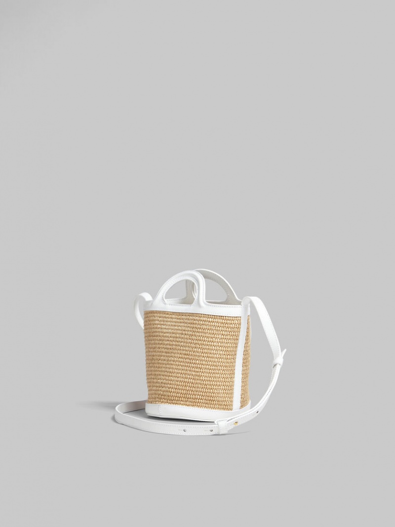 Marni Tropicalia Small Bucket Bag Läder And Raffia Vita | SECIF69332