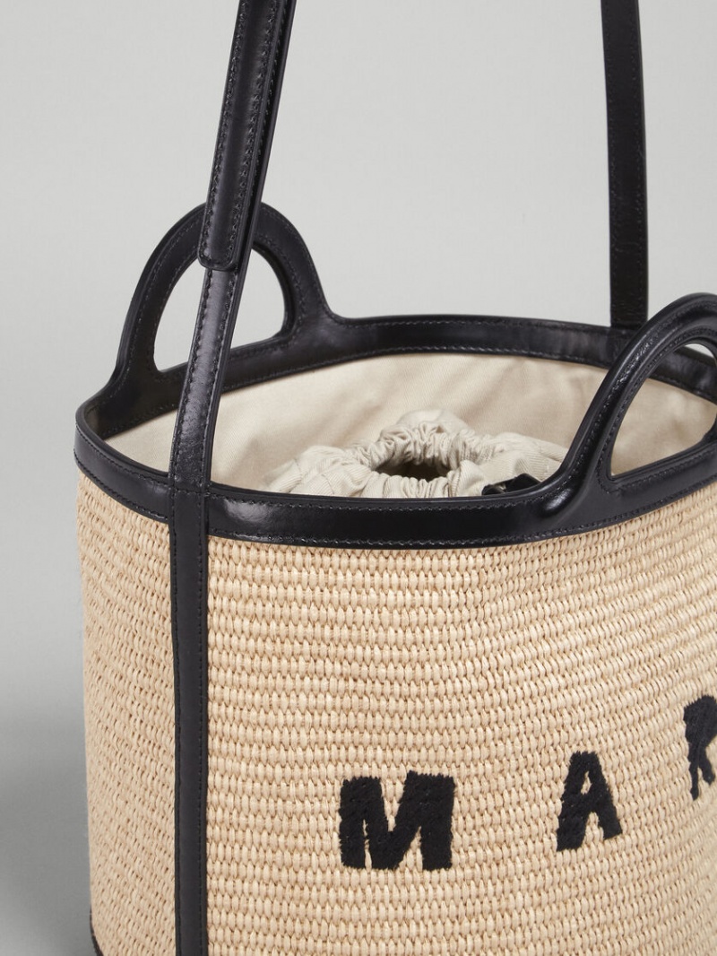 Marni Tropicalia Small Bucket Bag Läder And Raffia Svarta | TSEPQ76908