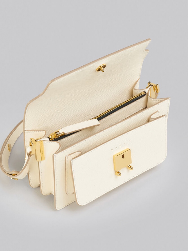 Marni Trunk Bag E/W In White Saffiano Läder Vita | QSEWA48634