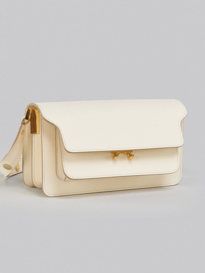 Marni Trunk Bag E/W In White Saffiano Läder Vita | QSEWA48634