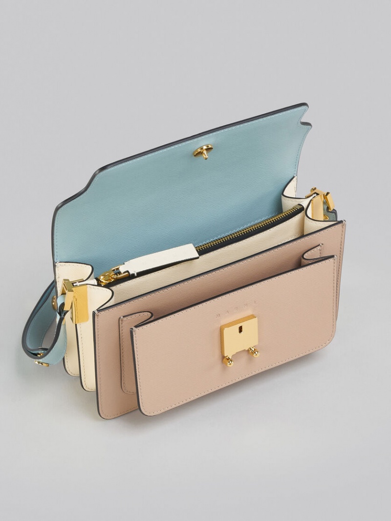 Marni Trunk Bag E/W Läder Ljusblå Beige | SEXBR68190