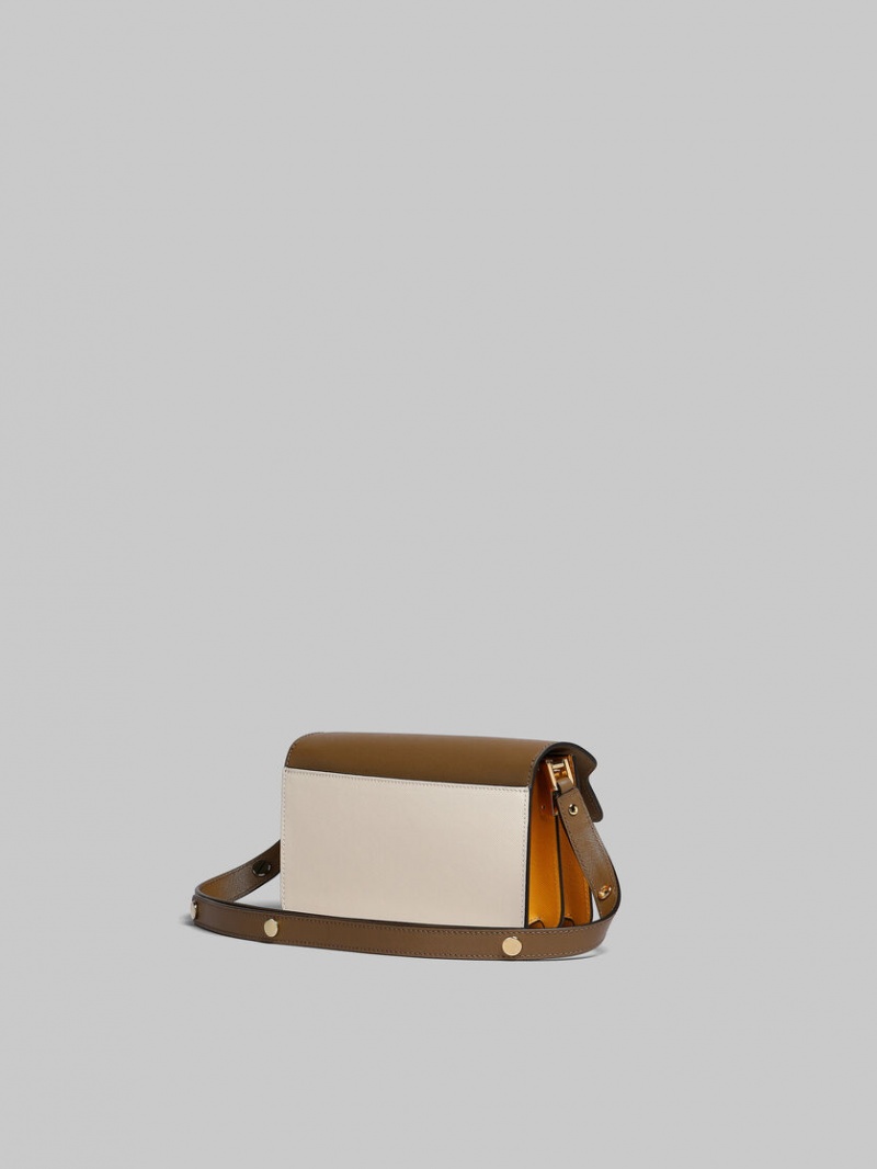 Marni Trunk Bag E/W Saffiano Läder Bruna Vita Orange | SEEGJ33968