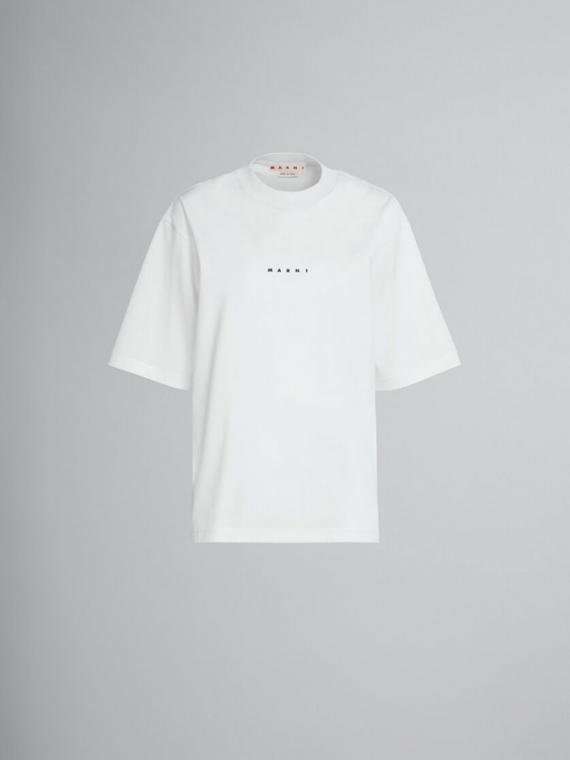 Marni T-shirt In White Bio Bomull With Logo Vita | QSEUV86659