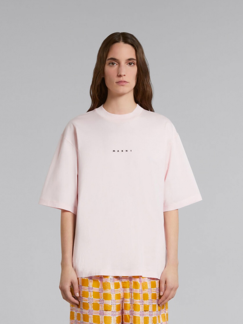 Marni T-shirt With Logo Print Rosa | SEJKU55890