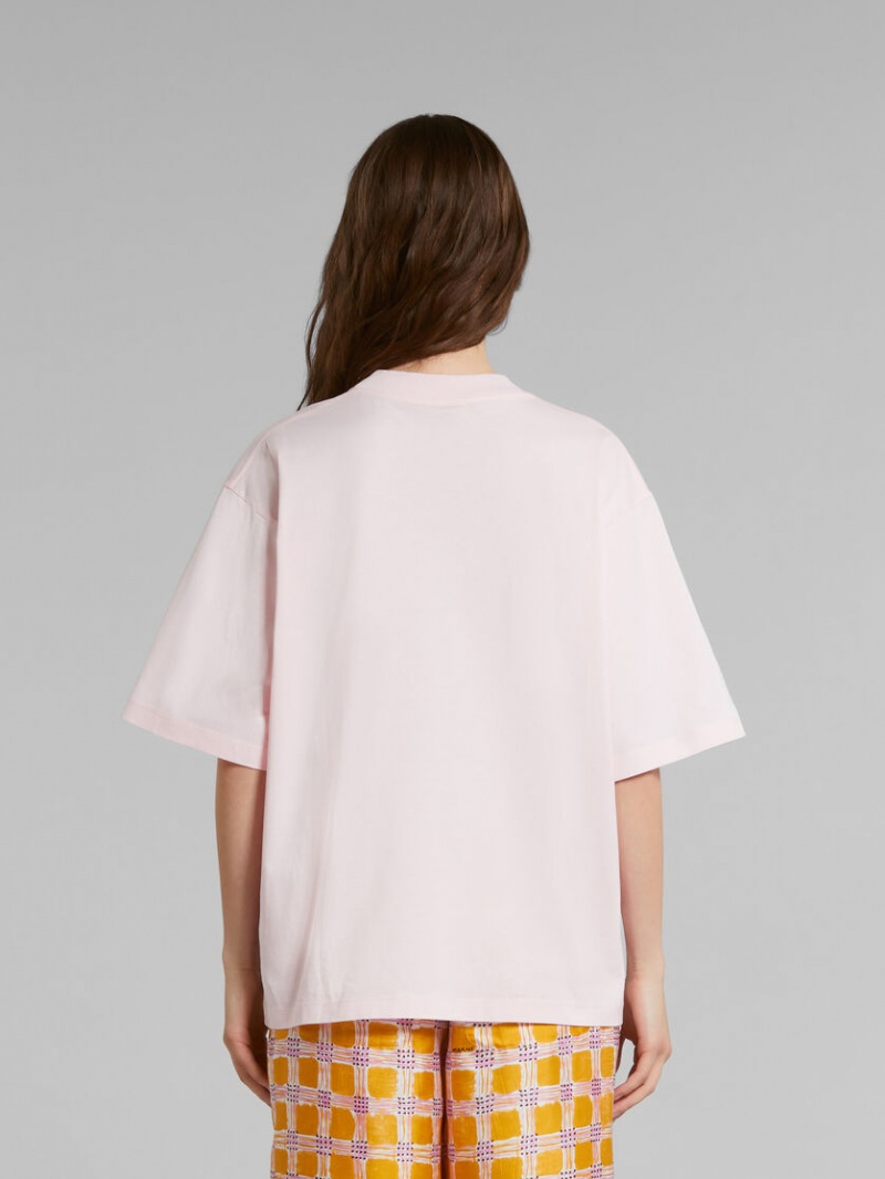 Marni T-shirt With Logo Print Rosa | SEJKU55890