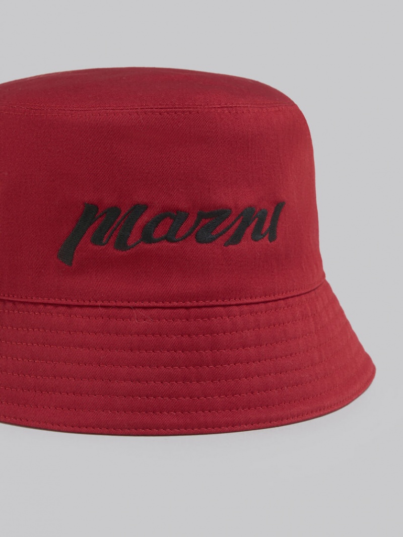 Marni Twill Bucket Hat With Embroidered Logo Röda | SENEJ88991