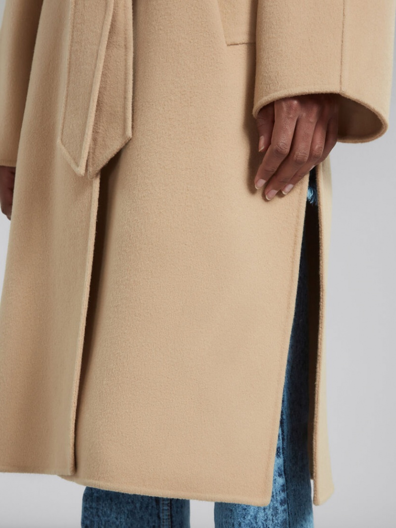 Marni Ull Coat With Midja Belt Beige | SECIF86183