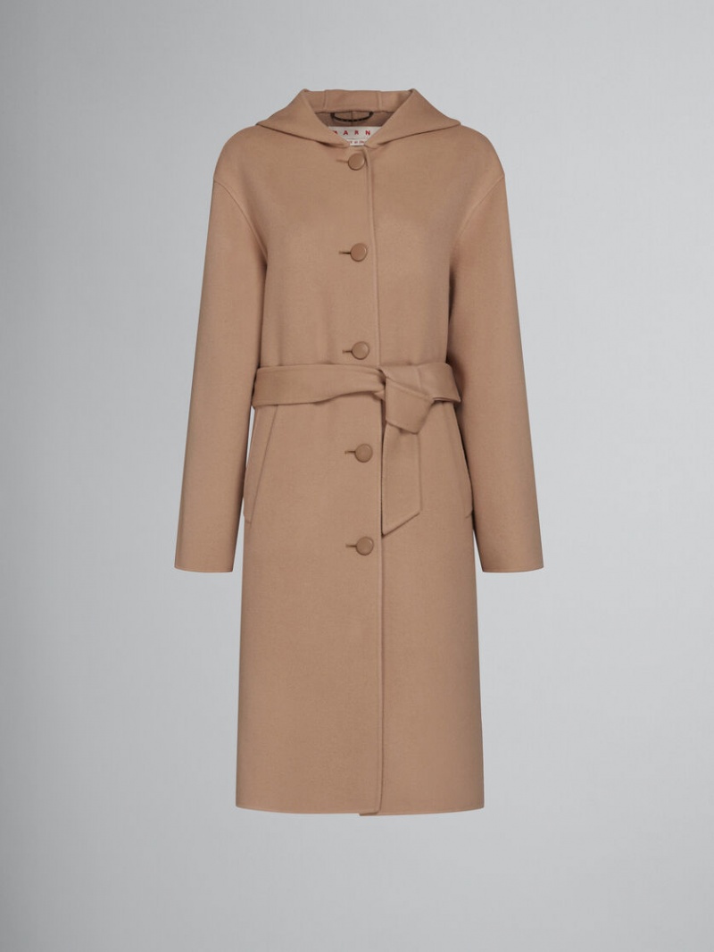 Marni Ull Coat With Midja Belt Beige | SECIF86183