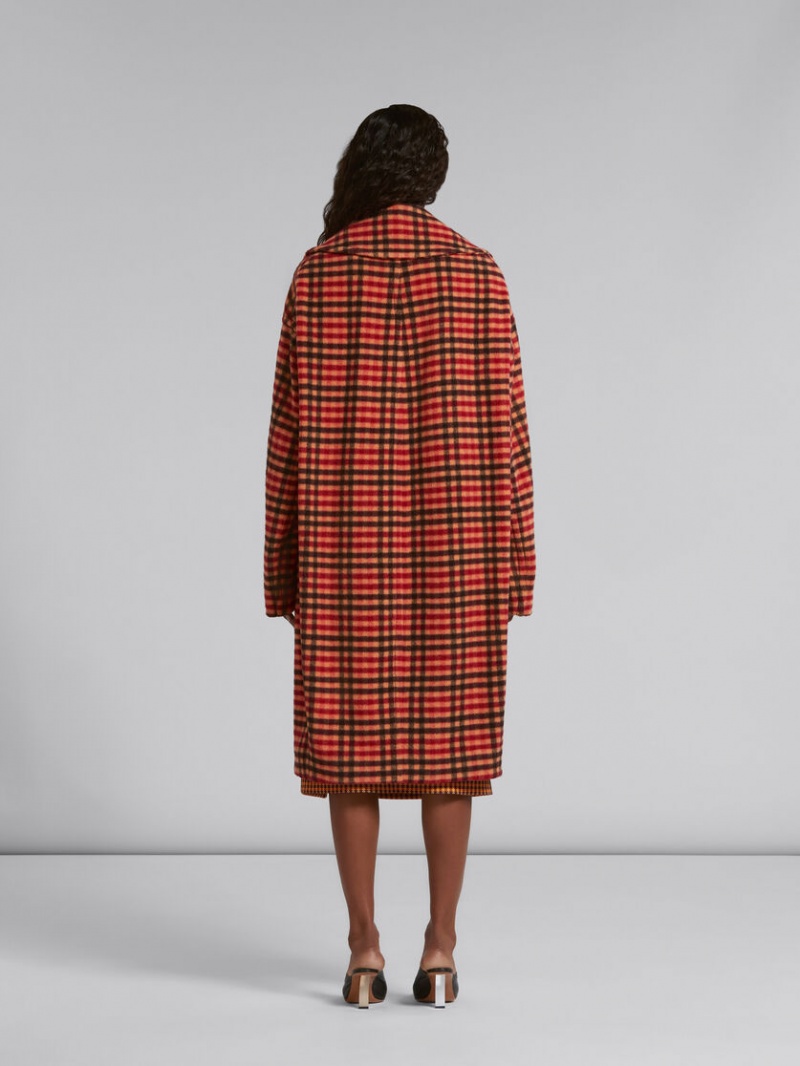 Marni Ull Felt Coat With Wavy Check Pattern Orange | USEND97067