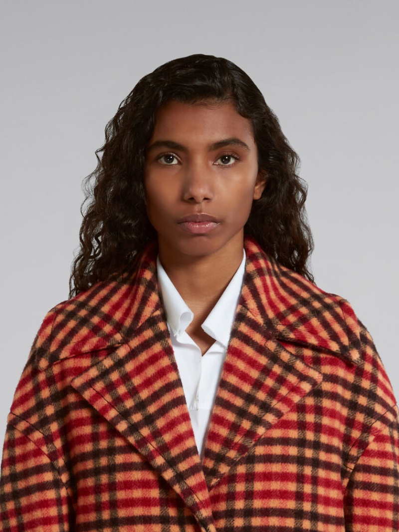 Marni Ull Felt Coat With Wavy Check Pattern Orange | USEND97067