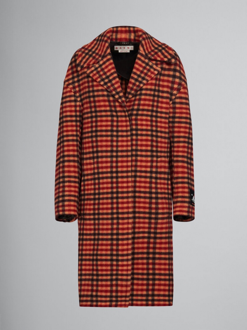 Marni Ull Felt Coat With Wavy Check Pattern Orange | USEND97067