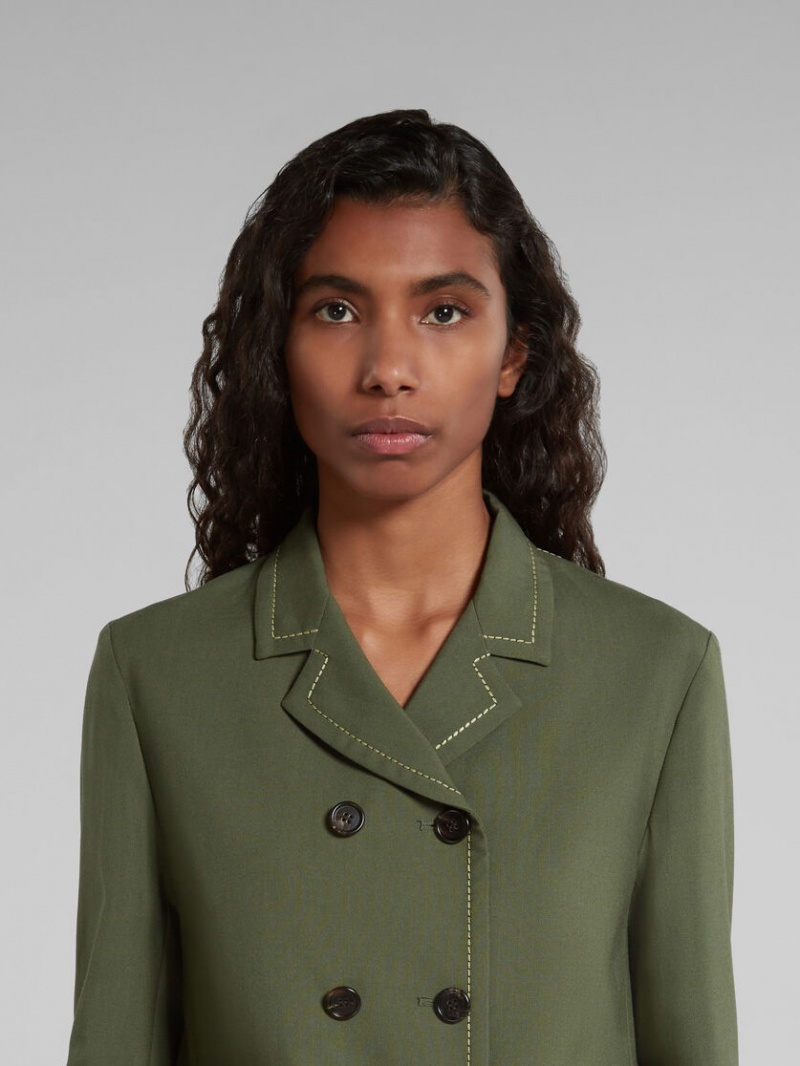 Marni Ull Jacket With Contrast Stitching Gröna | FSEUI44903