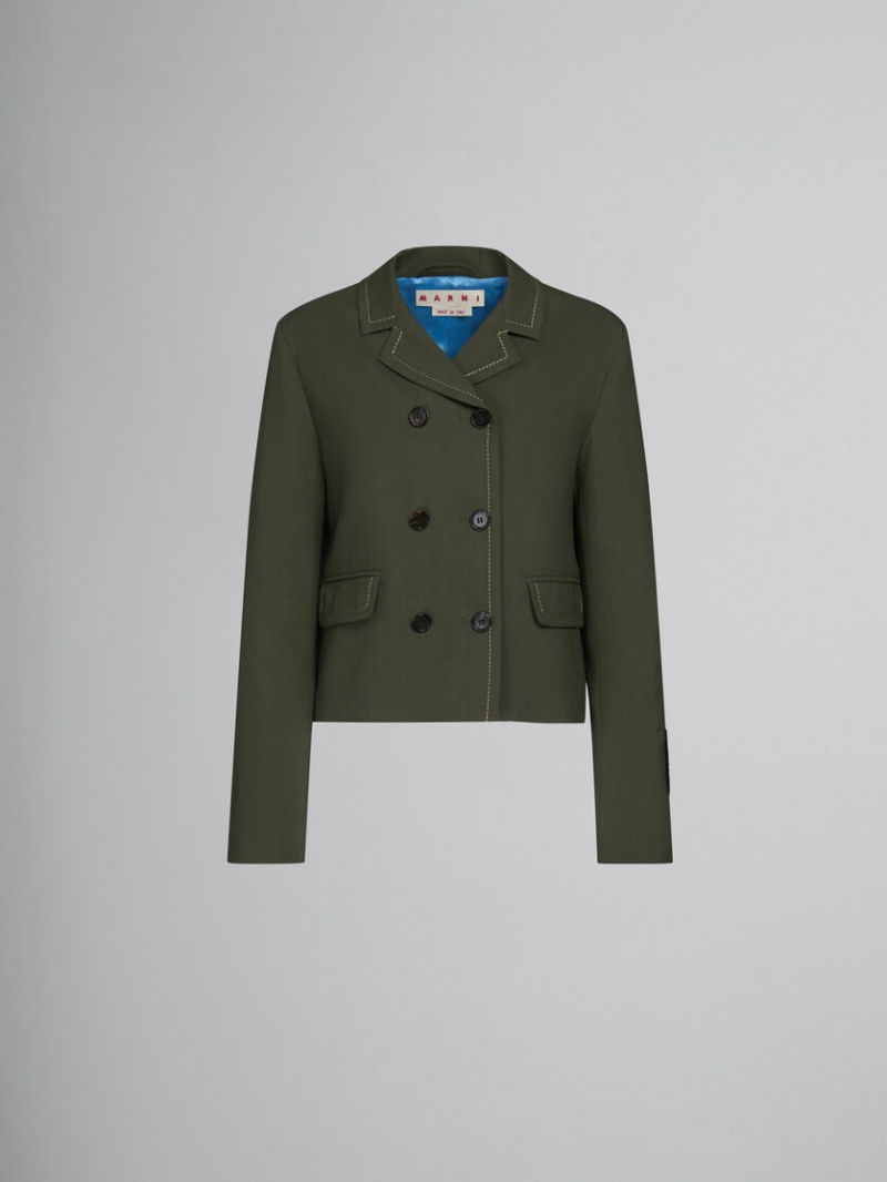 Marni Ull Jacket With Contrast Stitching Gröna | FSEUI44903