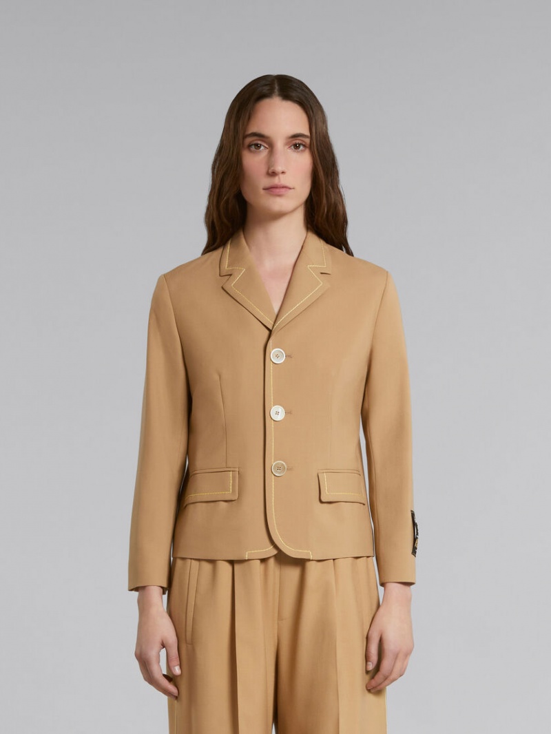 Marni Ull Jacket With Contrast Stitching Beige | QSEUV28077