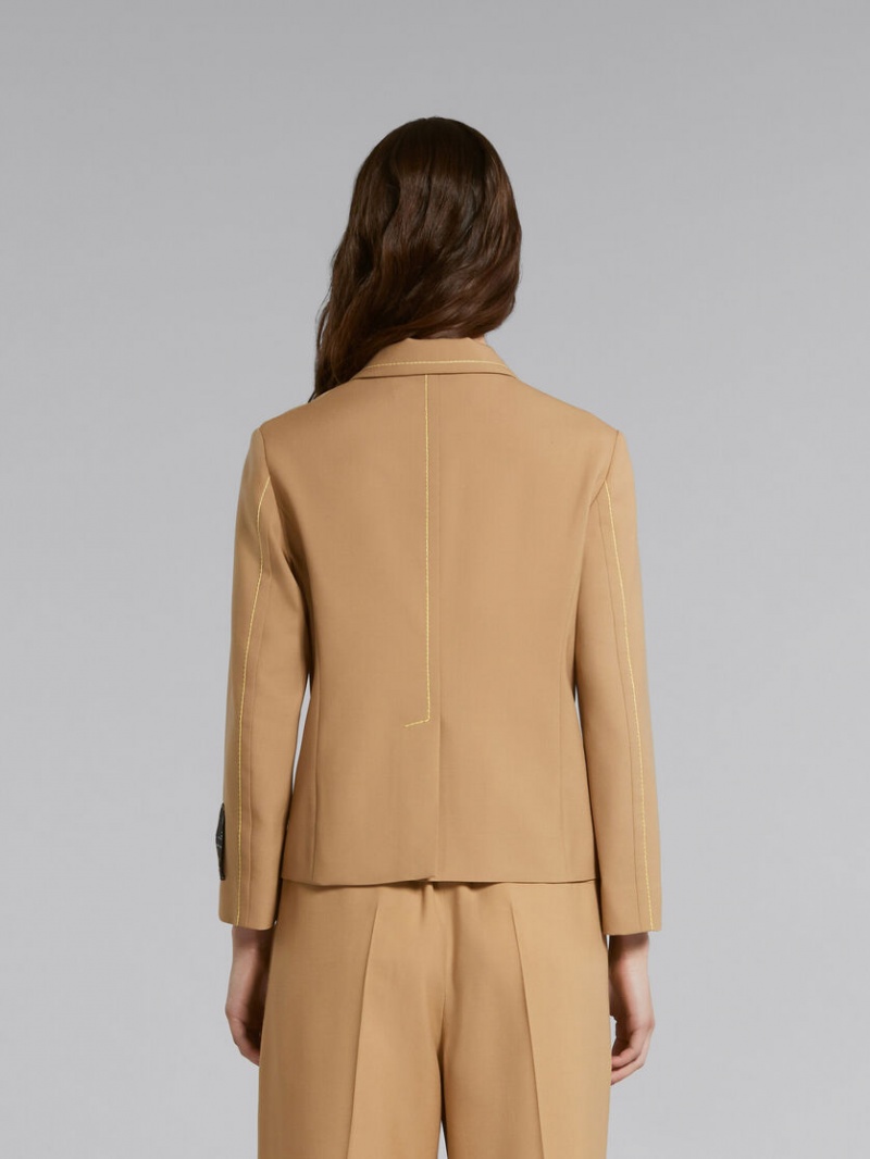 Marni Ull Jacket With Contrast Stitching Beige | QSEUV28077