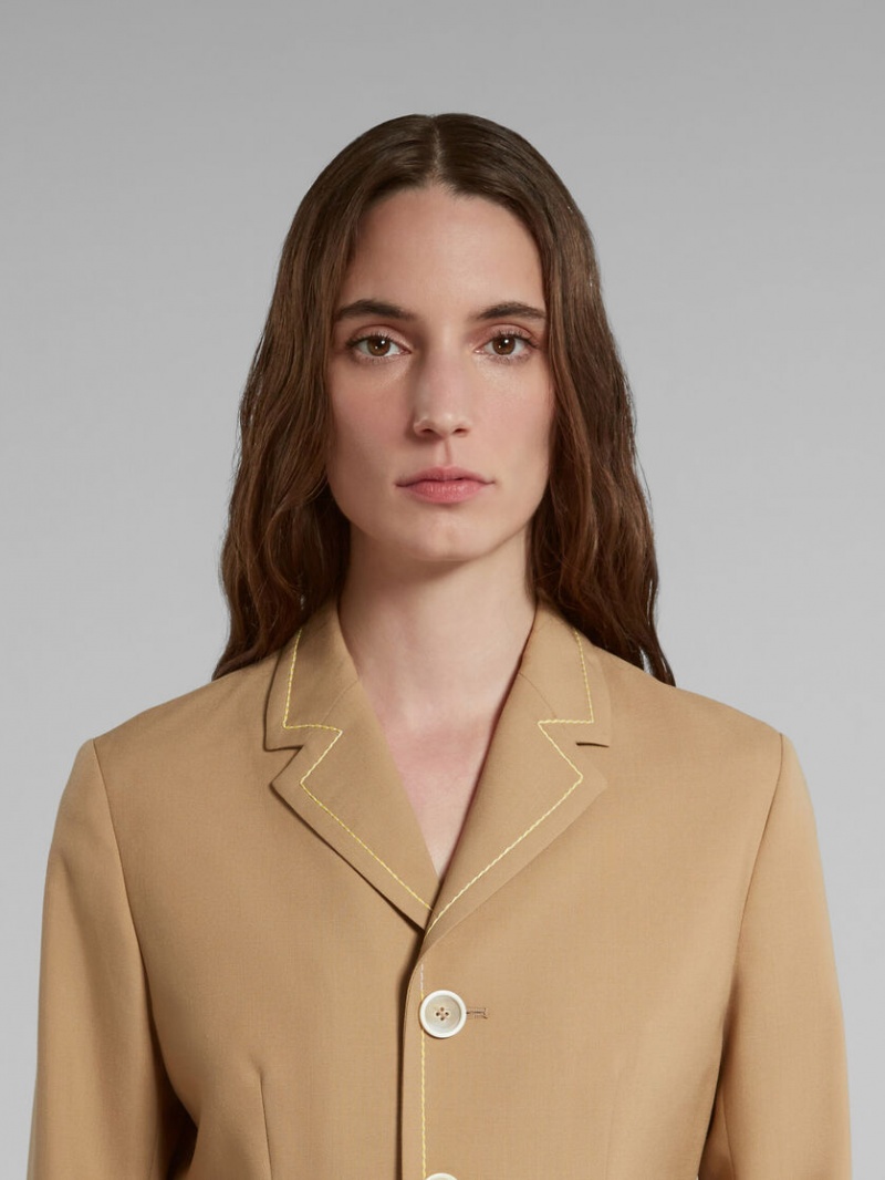 Marni Ull Jacket With Contrast Stitching Beige | QSEUV28077