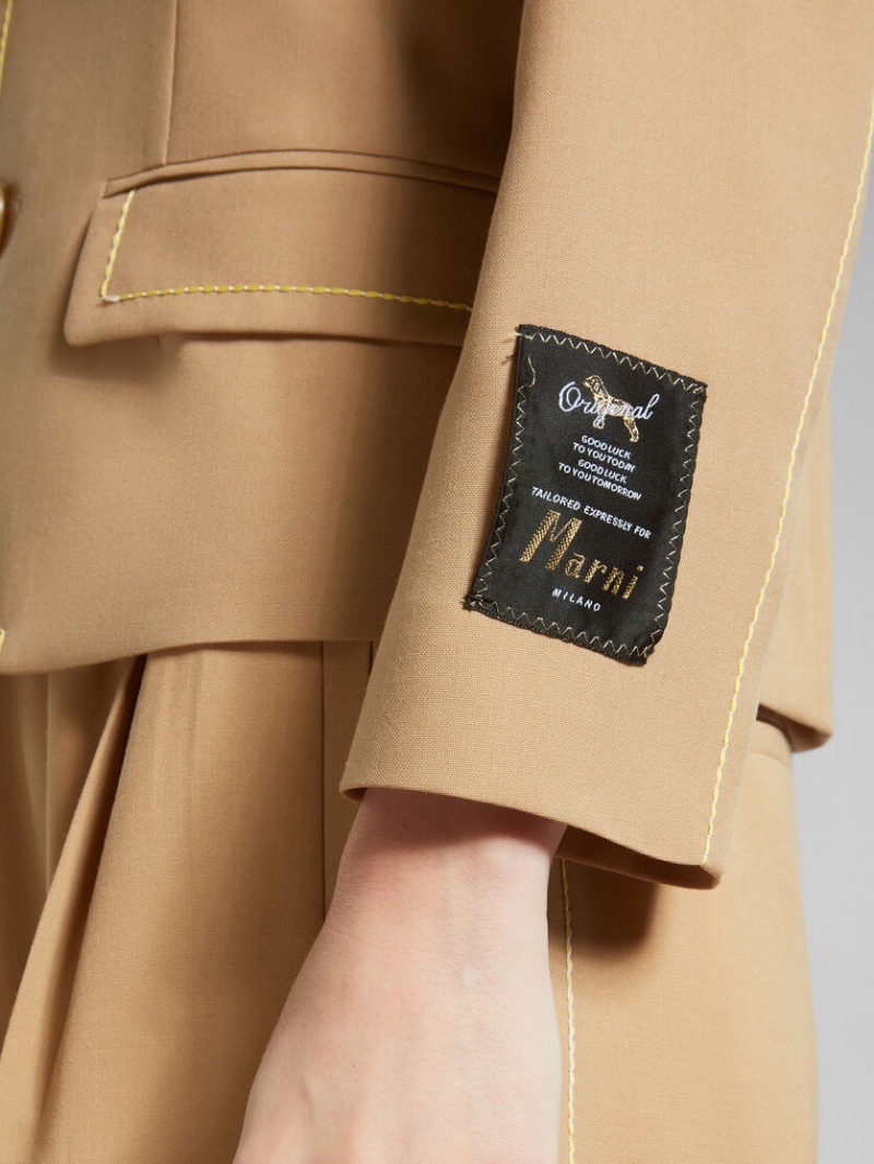 Marni Ull Jacket With Contrast Stitching Beige | QSEUV28077