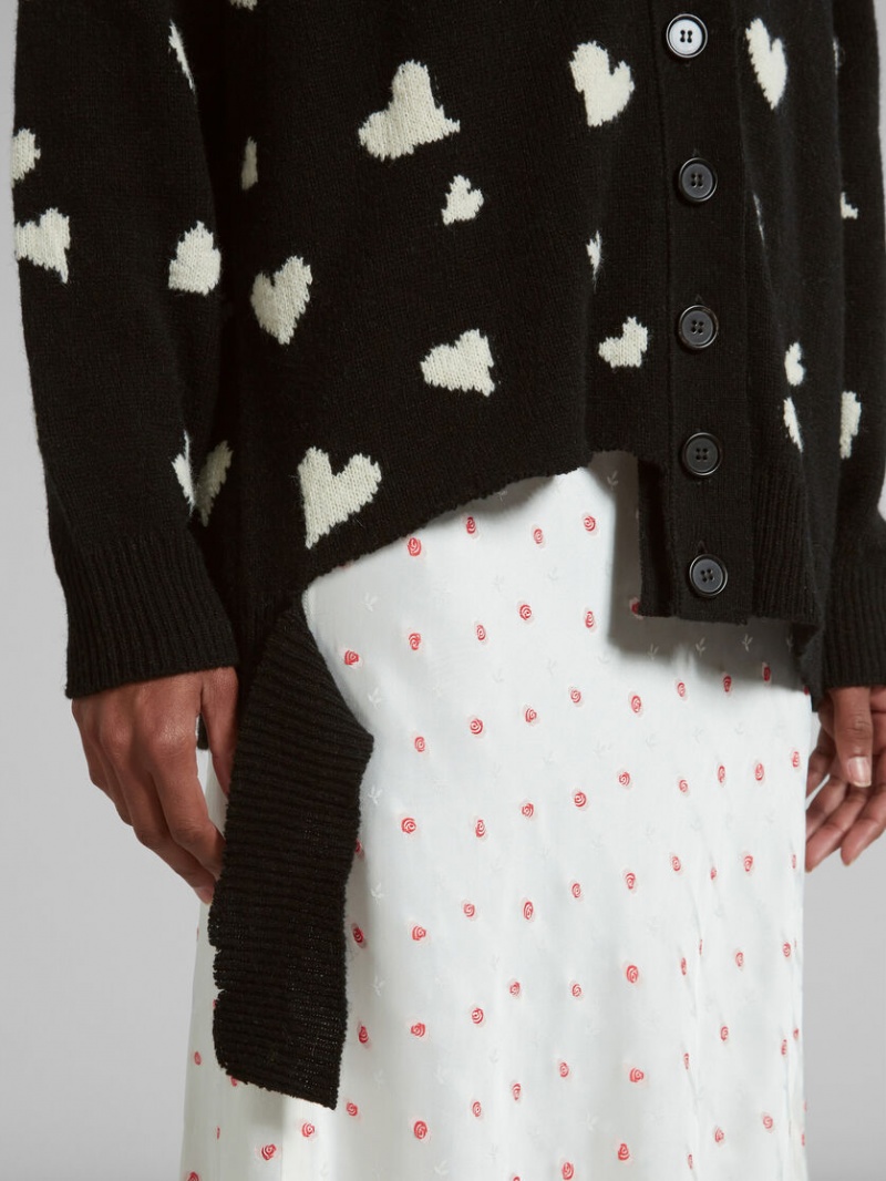 Marni Ull Long Cardigan With Bunch Of Hearts Motif Svarta | DSEVO54410