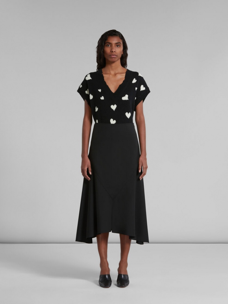 Marni Ull Skirt With Asymmetric Hem Svarta | SEDFL19591